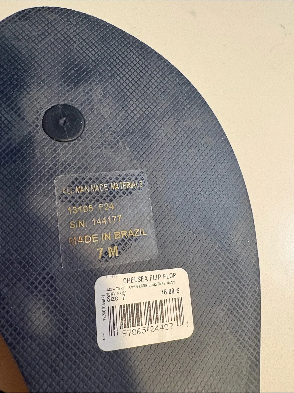Tory Burch Navy Patterned Logo-Print Flip Flop Sandals